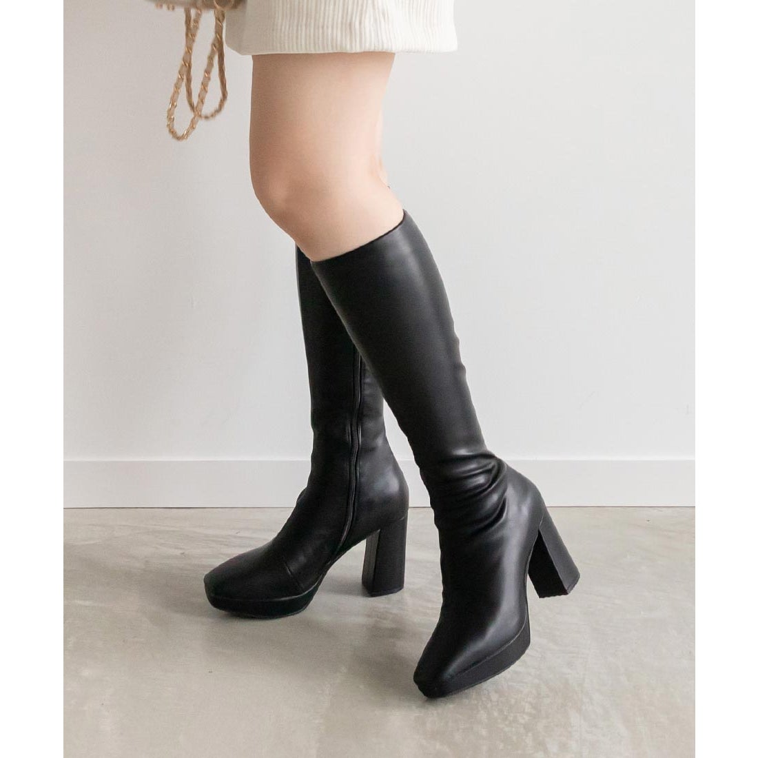 ランダ RANDA 晴雨兼用 ボリュームソールロングブーツ （BLACK） -靴