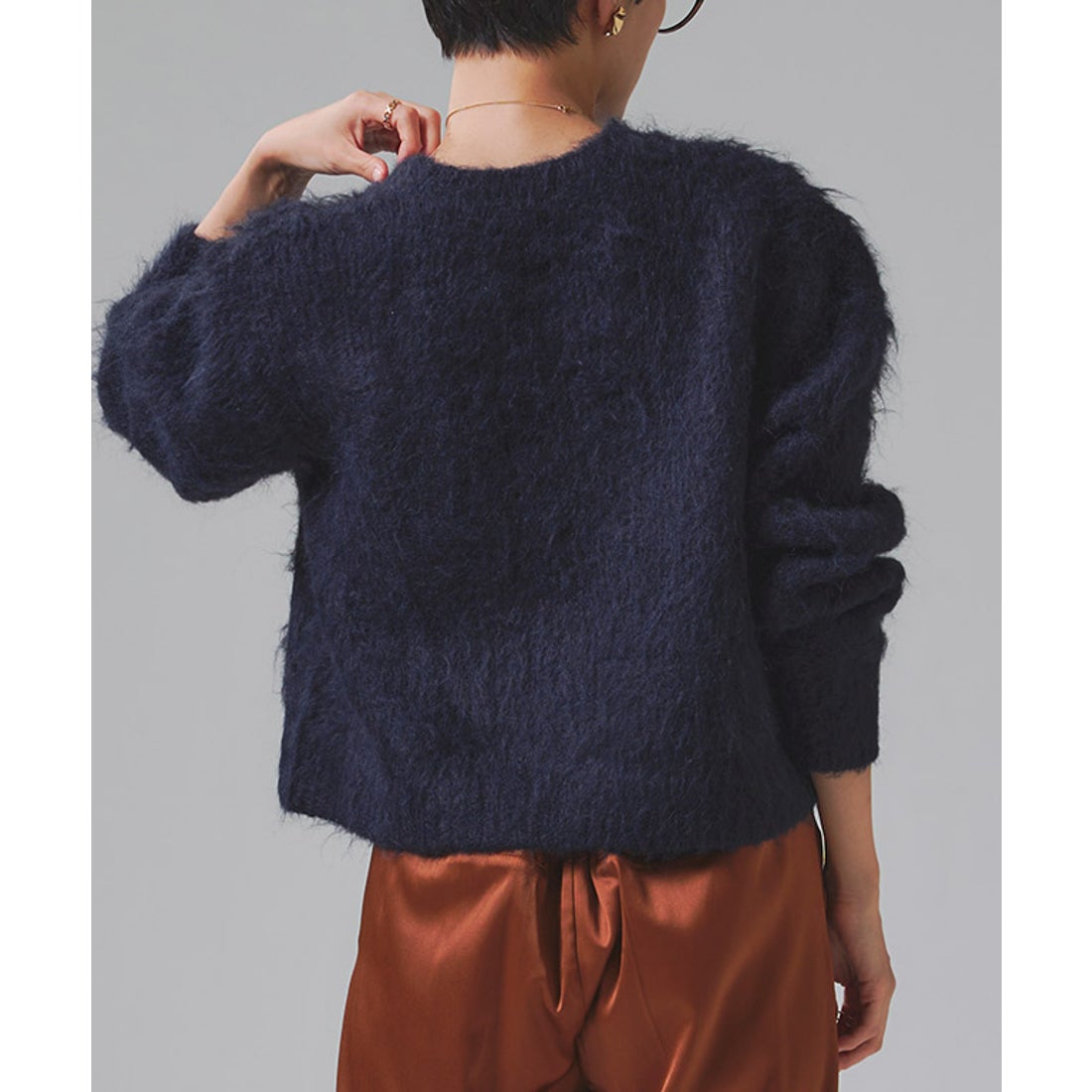 ラス RASW モヘアタッチクロップドニット （ネイビー） -ファッション