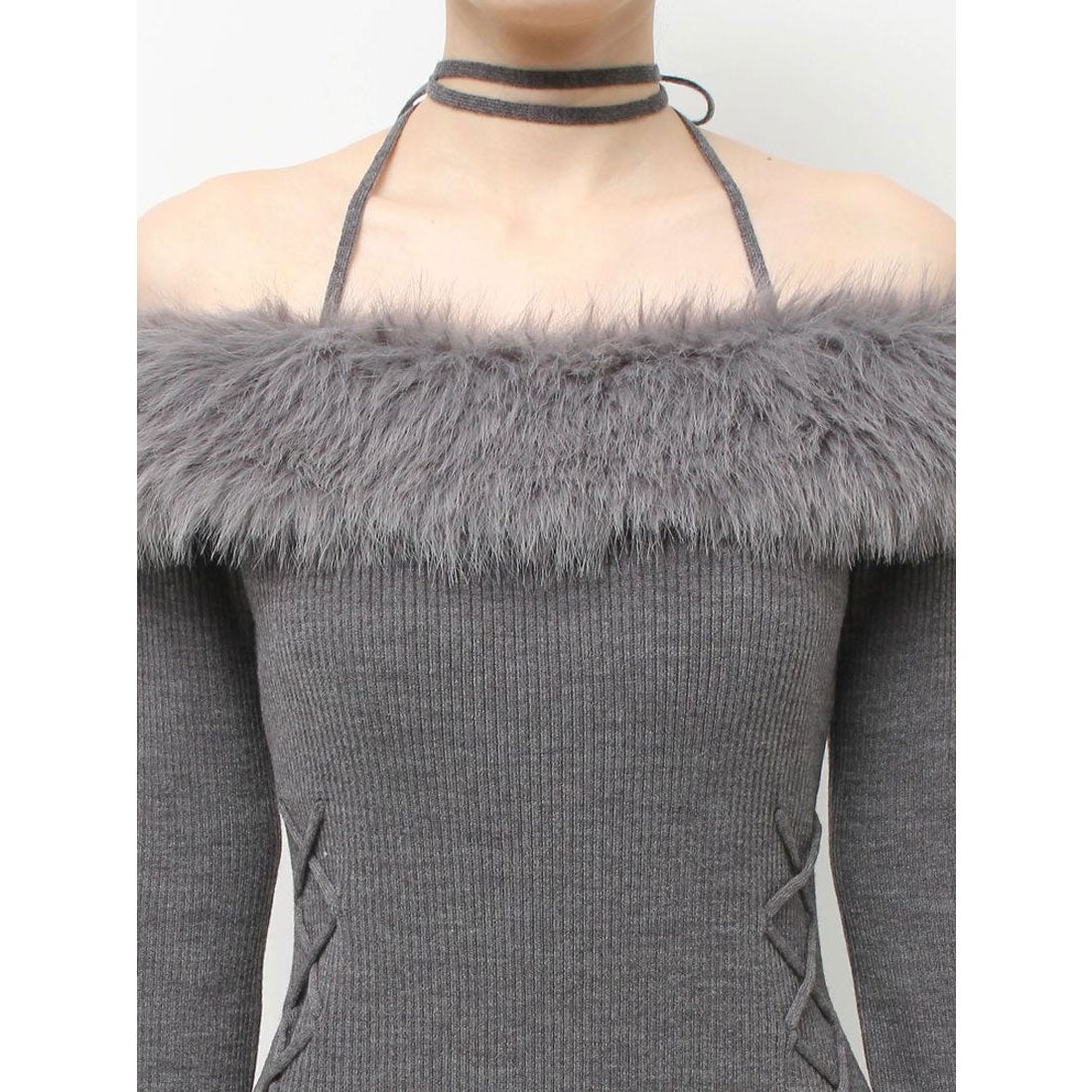 リゼクシー RESEXXY フェイクファートリムニットワンピース （BLK