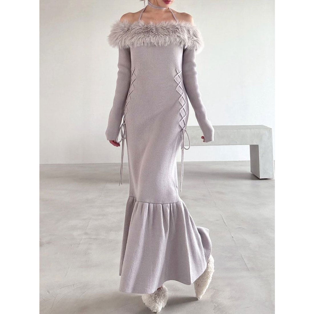 リゼクシー RESEXXY フェイクファートリムニットワンピース （LVD