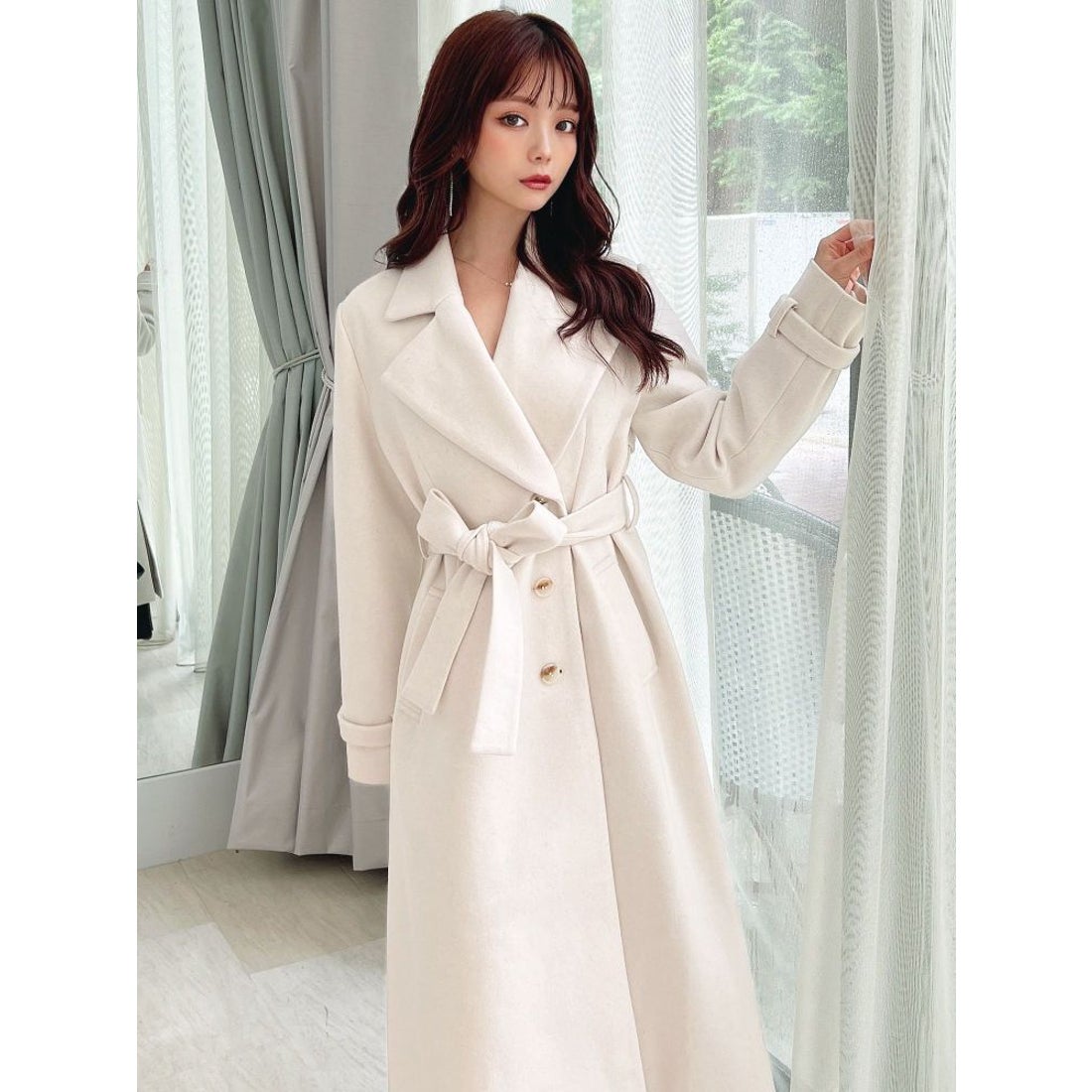 RESEXXY ビッグカラーロングコート（アイボリー） -ファッション通販