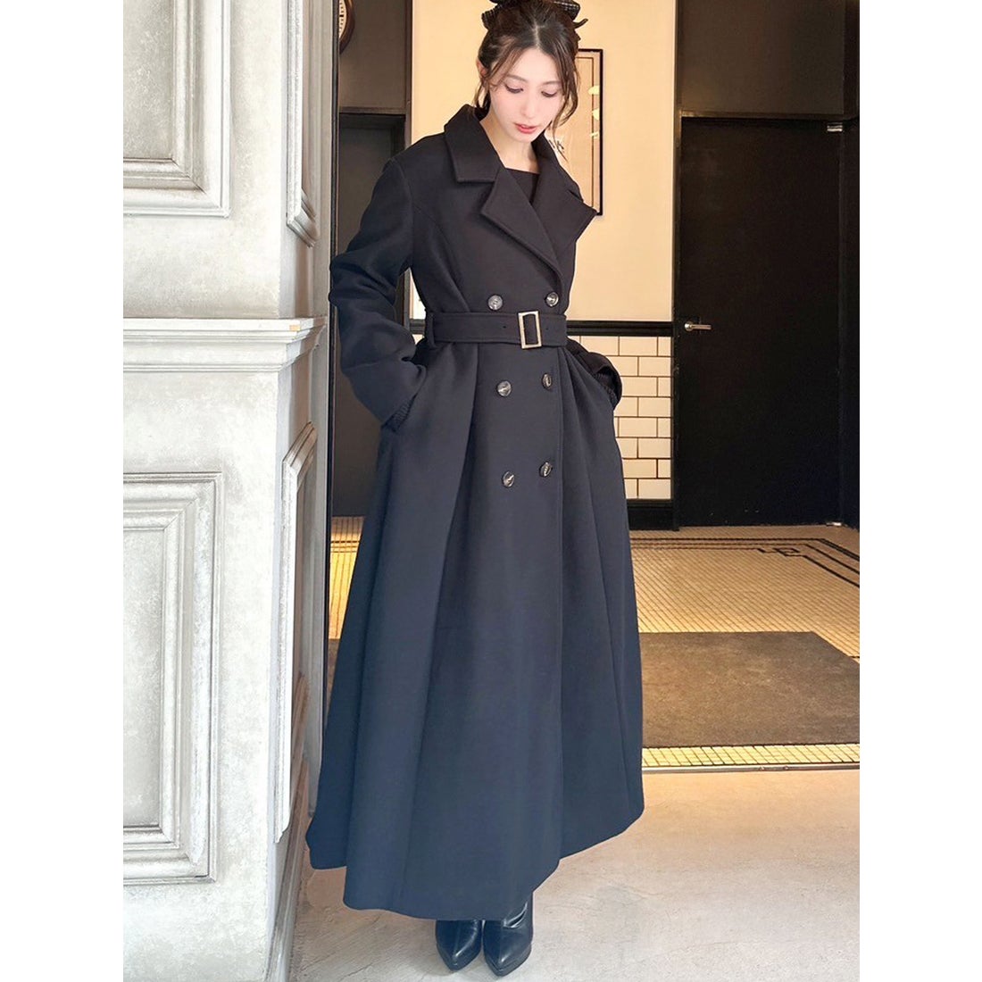 リゼクシー RESEXXY フレアデザインロングコート （BLK