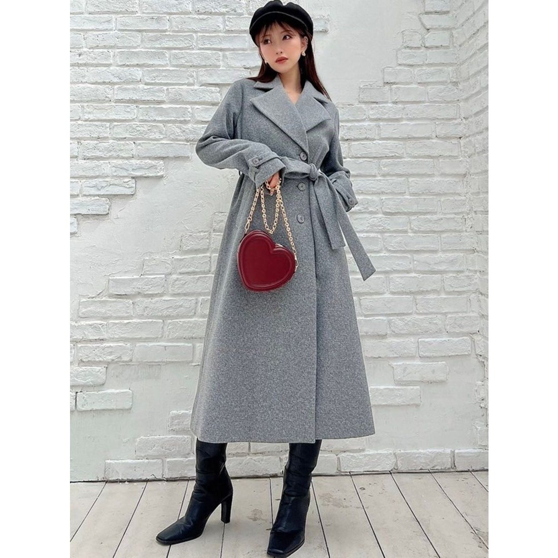 リゼクシー RESEXXY ビッグカラーロングコート （グレー） -靴