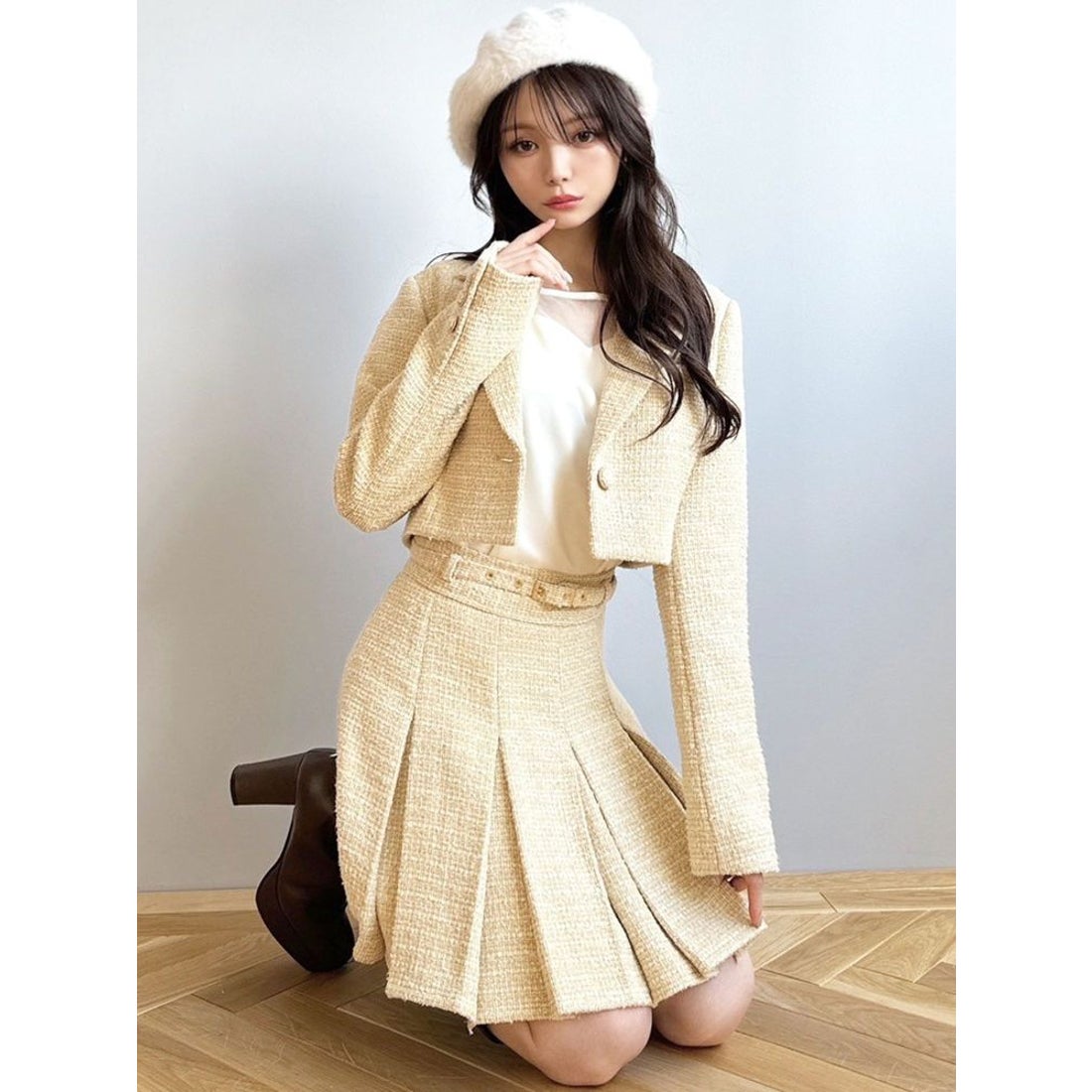 リゼクシー RESEXXY ツイードクロップドジャケット （イエロー