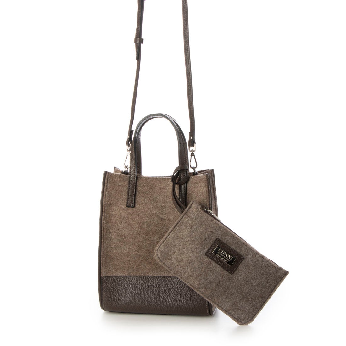 リパーニ RIPANI レザーハンドルフェルトバッグ （ダークブラウン