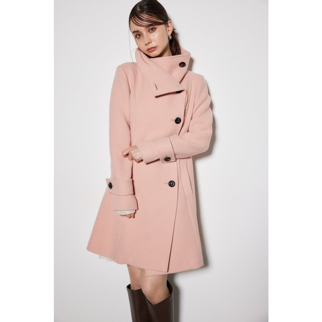 rienda オーバーネックシンデレララインミニコート PNK -靴