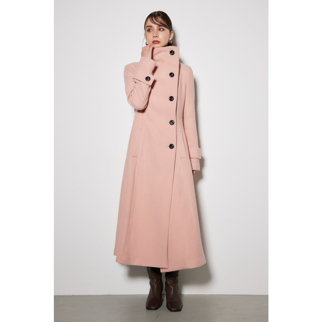 rienda オーバーネックシンデレララインコート PNK -ファッション通販