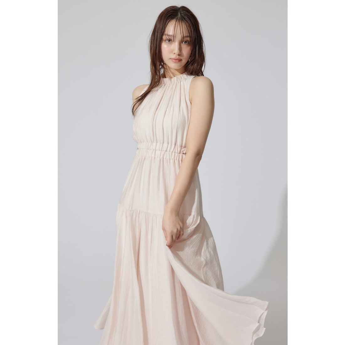 rienda ホルターネックギャザーフレアワンピース PNK -ファッション