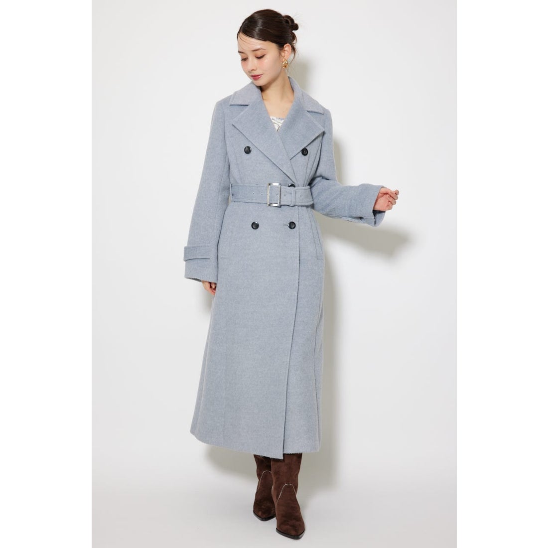 rienda ダブルカラーシェイプドチェスターコート BLU -ファッション