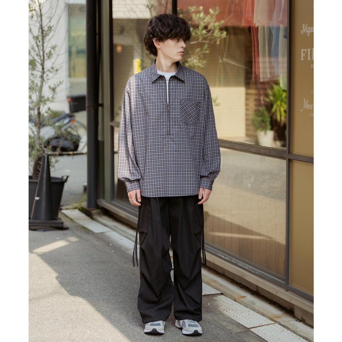 Mr.Bond タータンチェック チンスト付き ハーフジップウールシャツ S