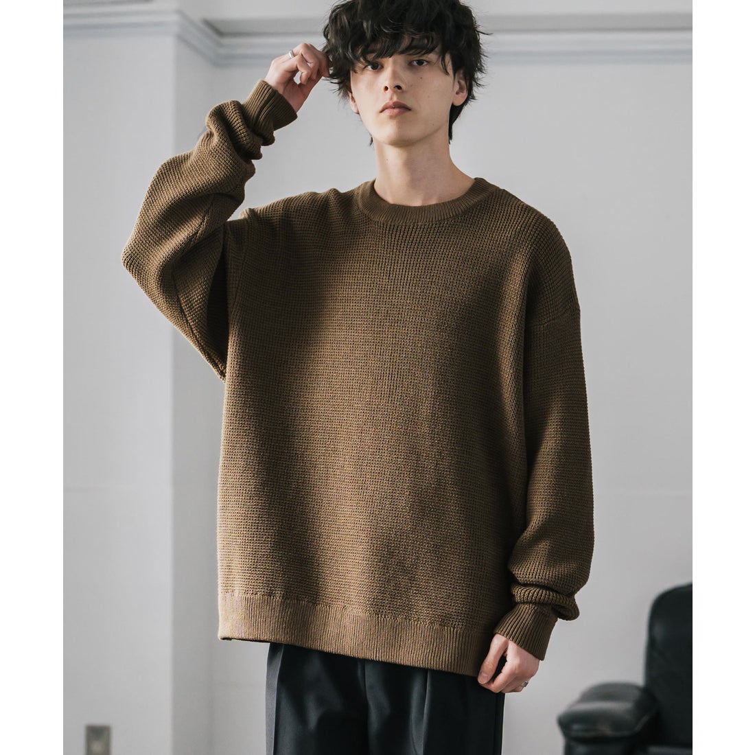 ロッキーモンロー Rocky Monroe ワッフルニット セーター 無地 メンズ