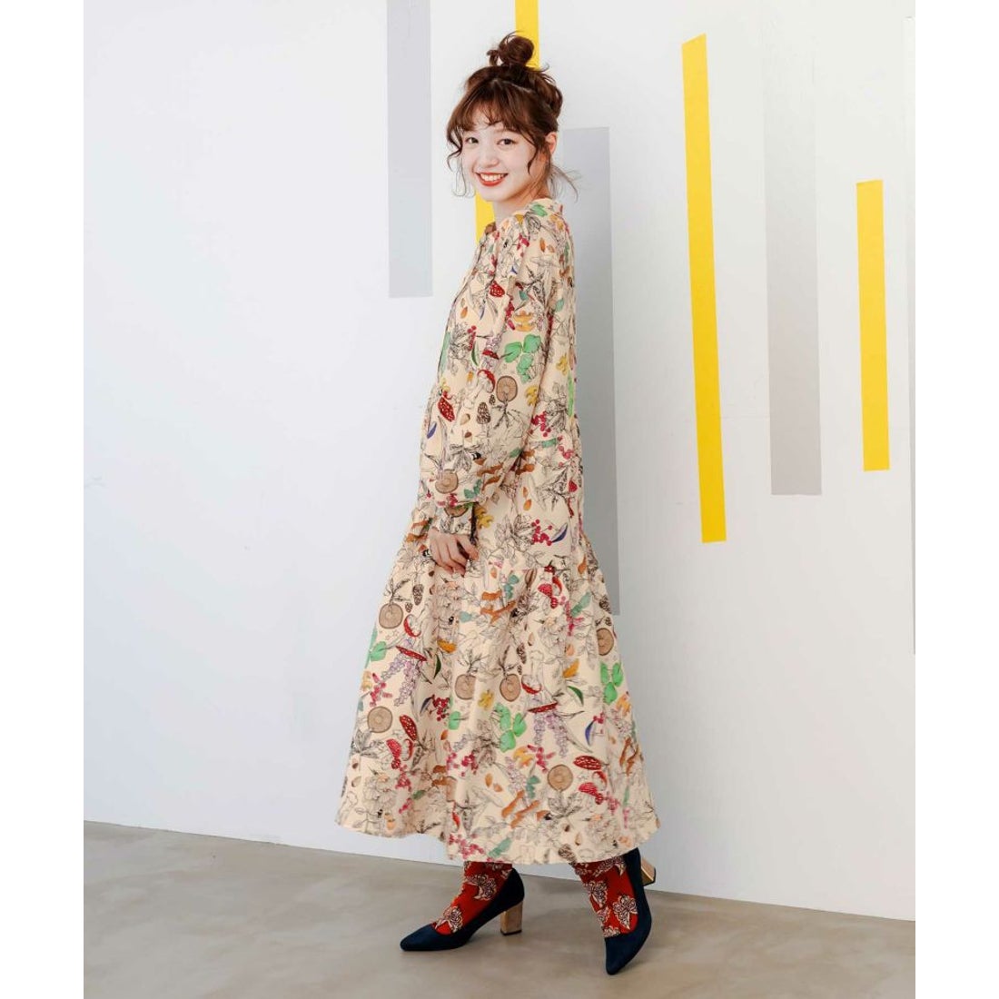 スカラー ScoLar キノコの森or花柄パッチワーク風 2柄展開ワンピース