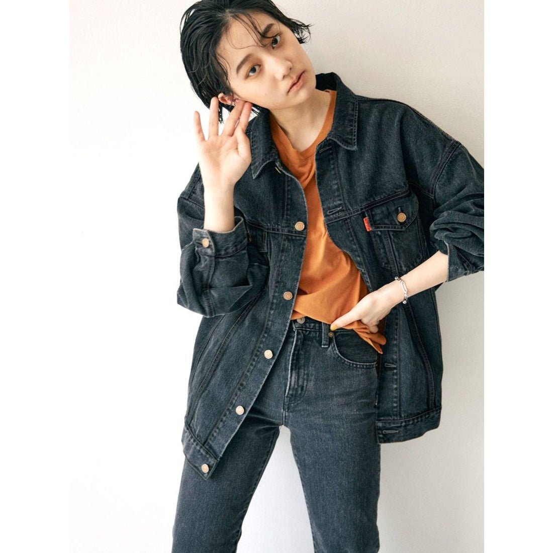 Ungrid ビッグシルエットデニムジャケット（ブラック） -靴