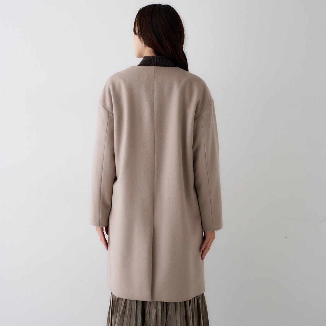 アンタイトル UNTITLED カシミヤ混ノーカラーコート （ベージュ(052