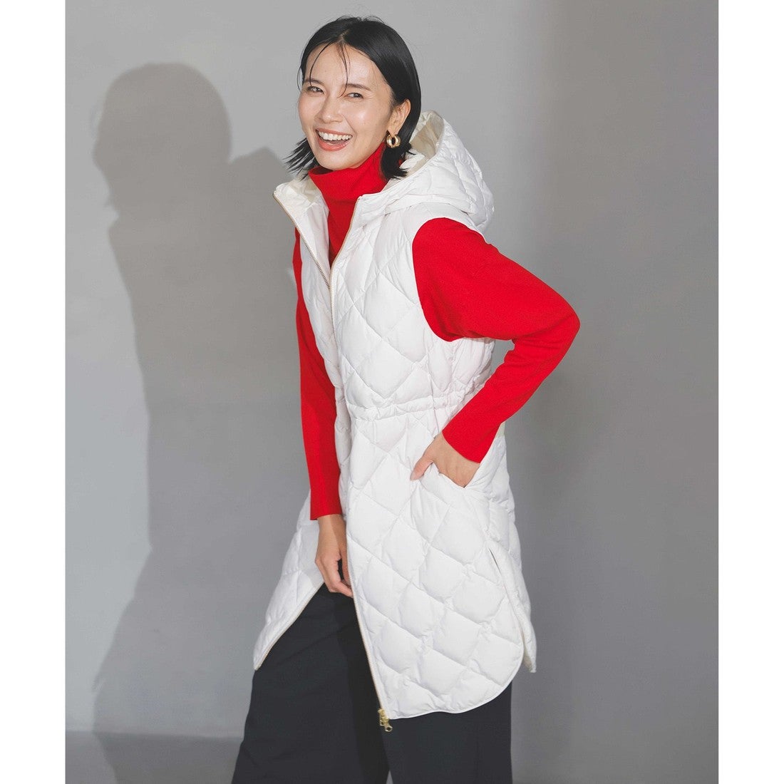 UNFILO L 【TAION×UNFILO 】フード付きジレ （アイボリー） -靴