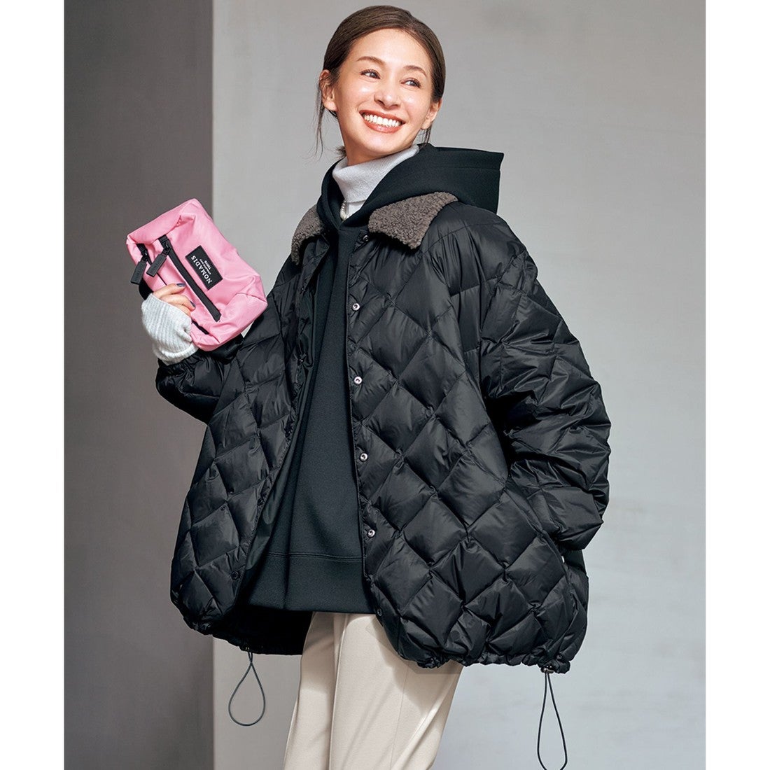 UNFILO L 【TAION×UNFILO】 ボア襟 リバーシブルダウン （ブラック