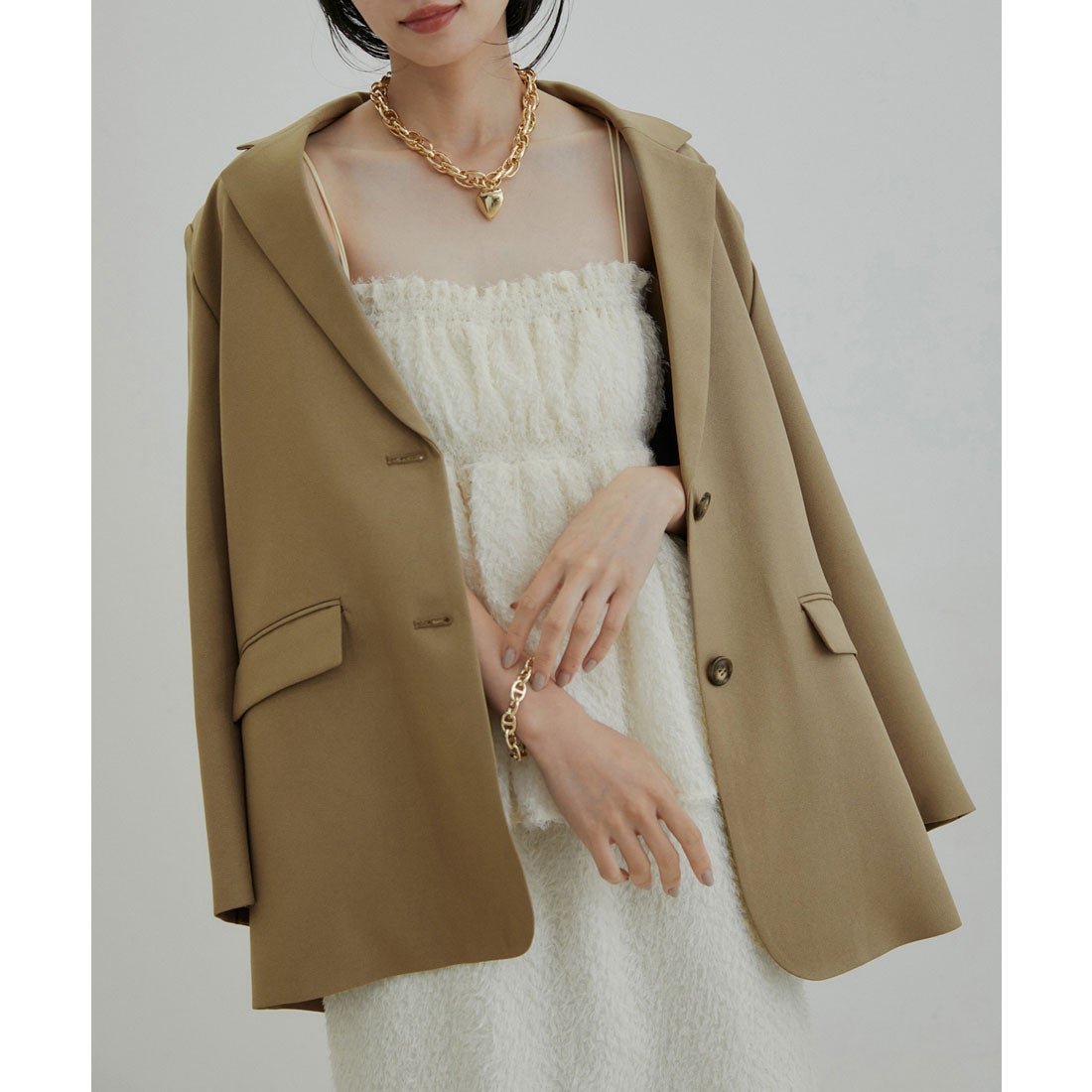 ビス VIS チェック＆無地オーバーサイズテーラードジャケット