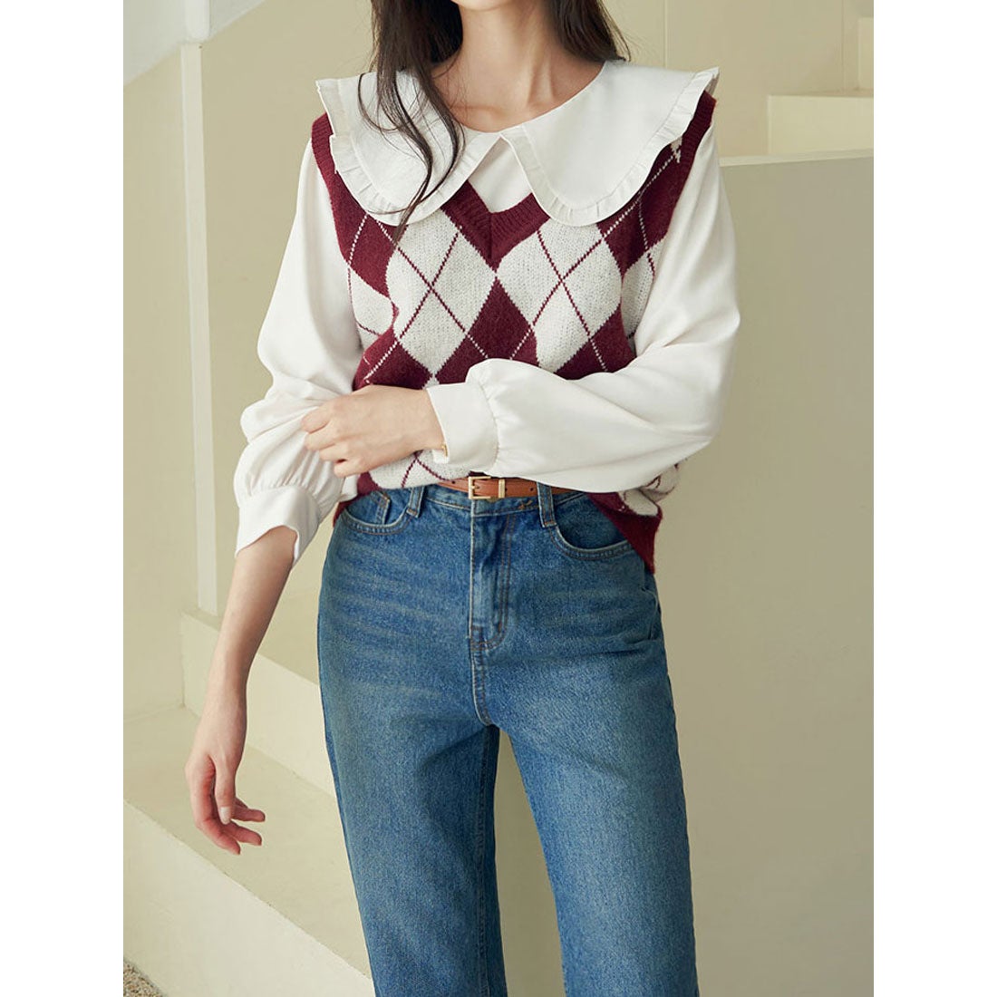 ビビッドレディ VIVIDLADY アーガイル柄vネックニットベスト