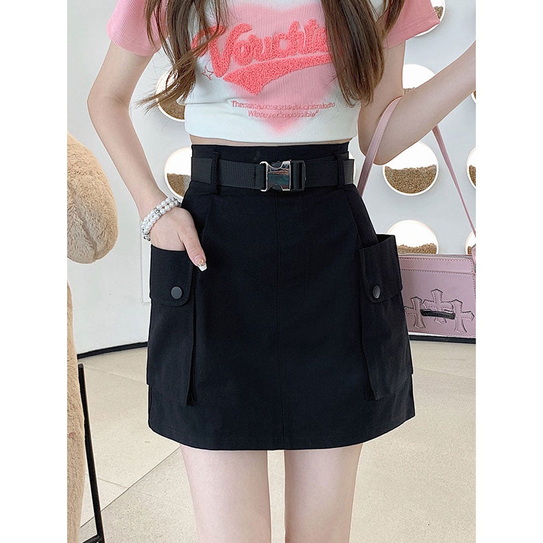 ビビッドレディ VIVIDLADY ベルト付きカーゴポケットミニスカート 全3