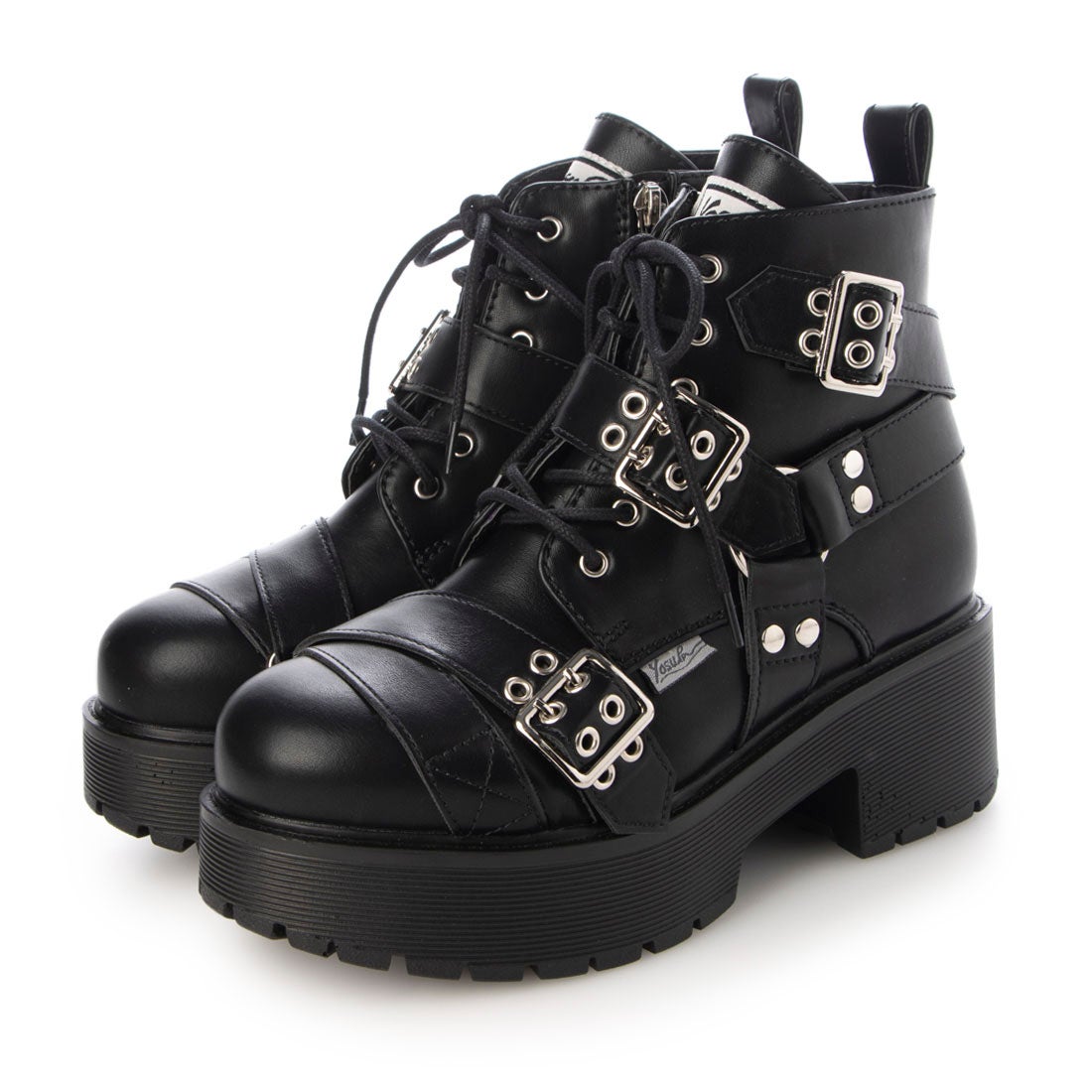 6310008 【防滑ソール】厚底レースアップブーツ （ブラック