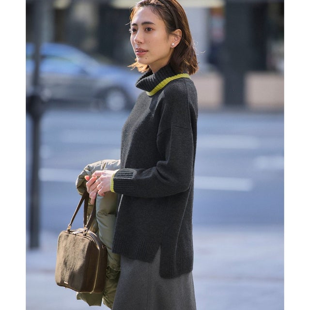 23区 【洗える】ウールカシミヤ コンビカラー オフタートル ニット