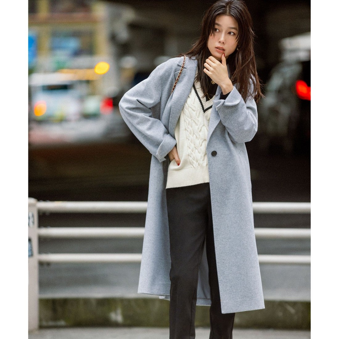 23区 ウールカシミヤビーバー チェスター コート （ダルブルー系） -靴