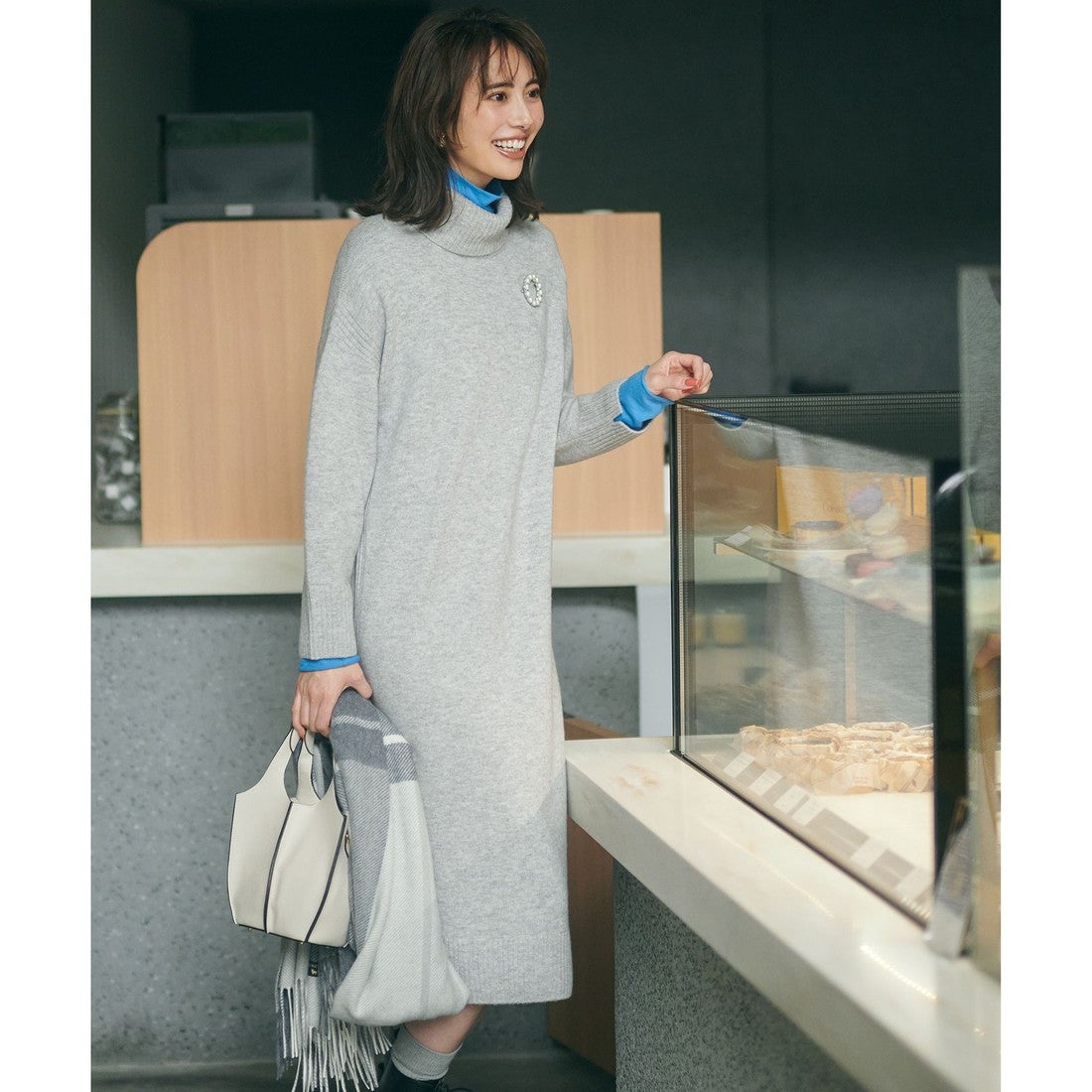 23区 【洗える】ウールカシミヤ タートルネック ニットワンピース