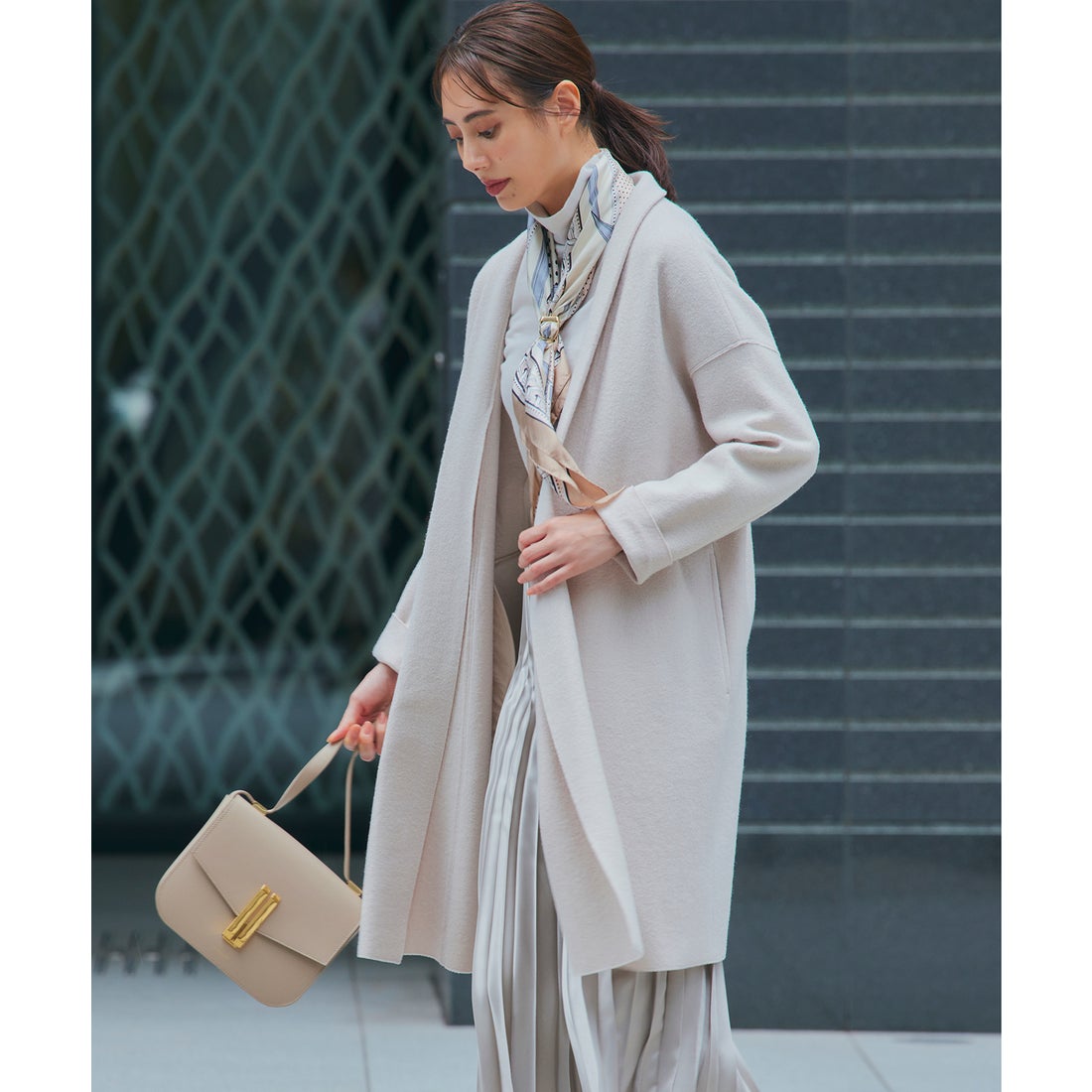 23区（大きいサイズ） コンプレストパイル コーディガン （ベージュ系