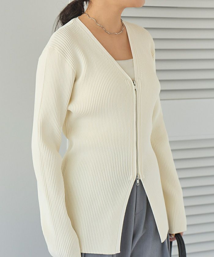 スリムアップジップニットカーディガン | titivate