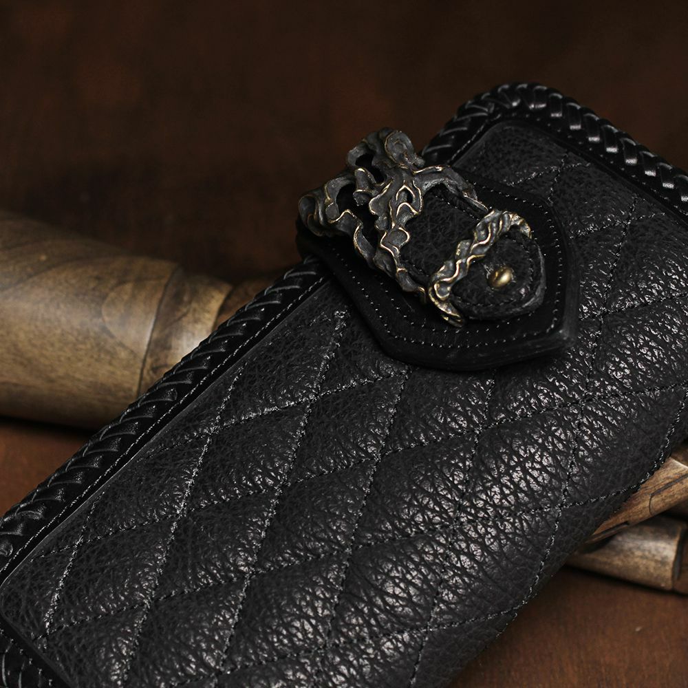 キルティング バイカーズウォレット ブラック シャーク（サメ革