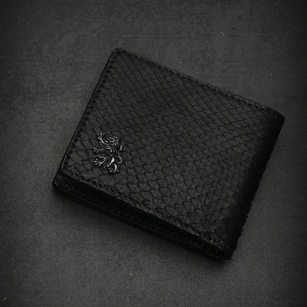 二つ折り レザーショート ウォレット ブラックパイソン（ヘビ革