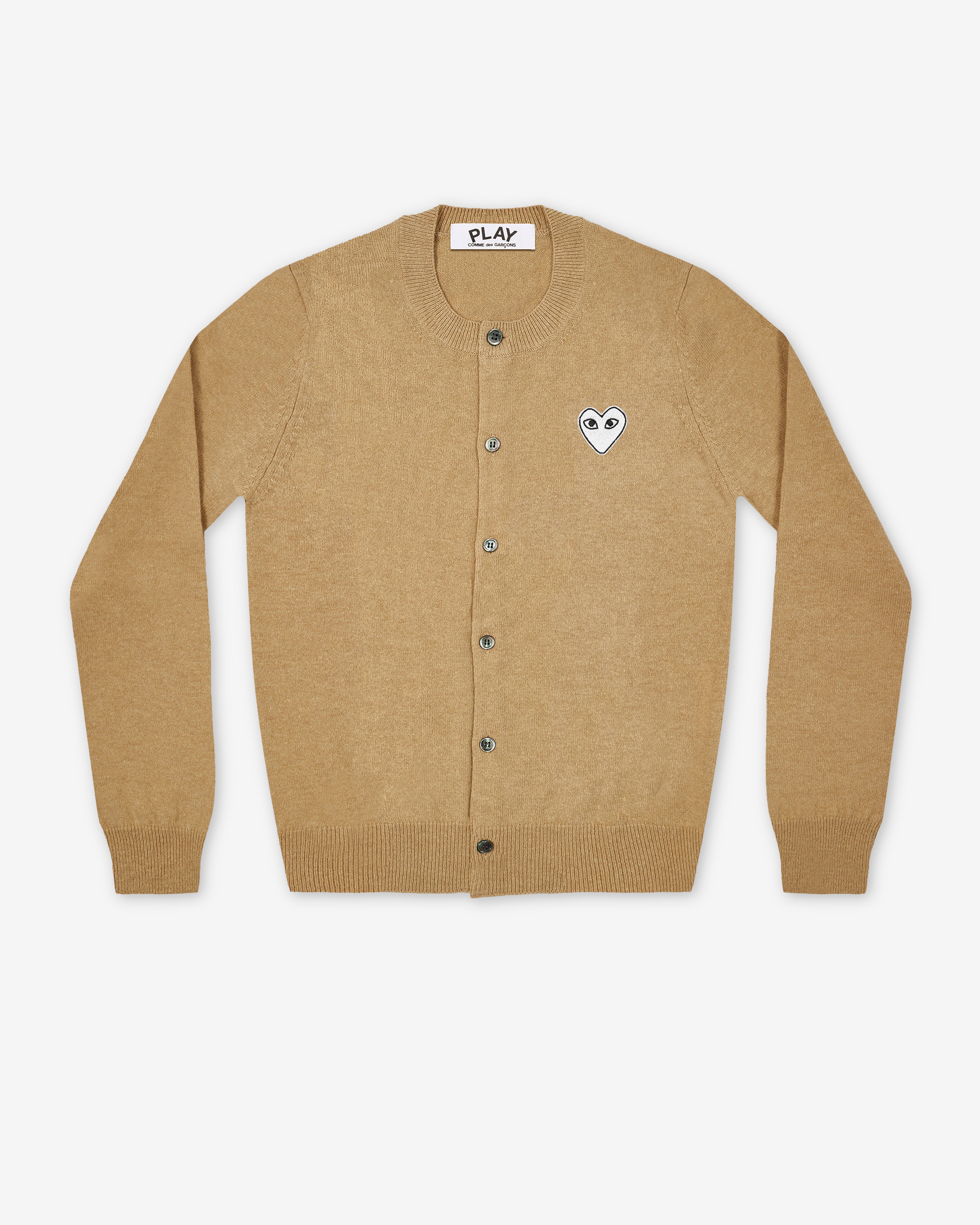 Play Comme des Garçons: White Heart Ladies' Cardigan (Camel