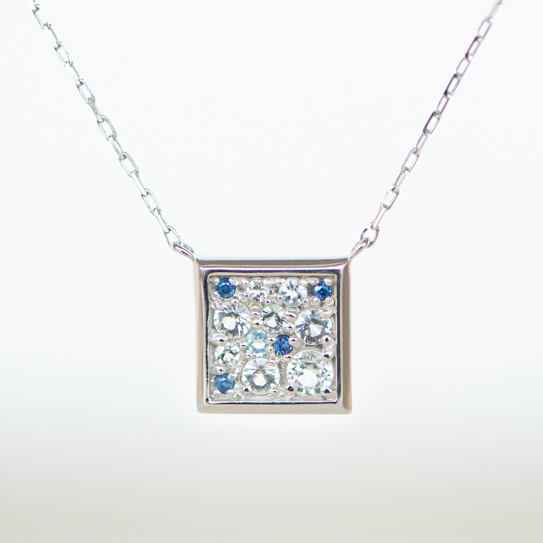 ネックレス K10ホワイトゴールド ホワイトトパーズ アクアマリン