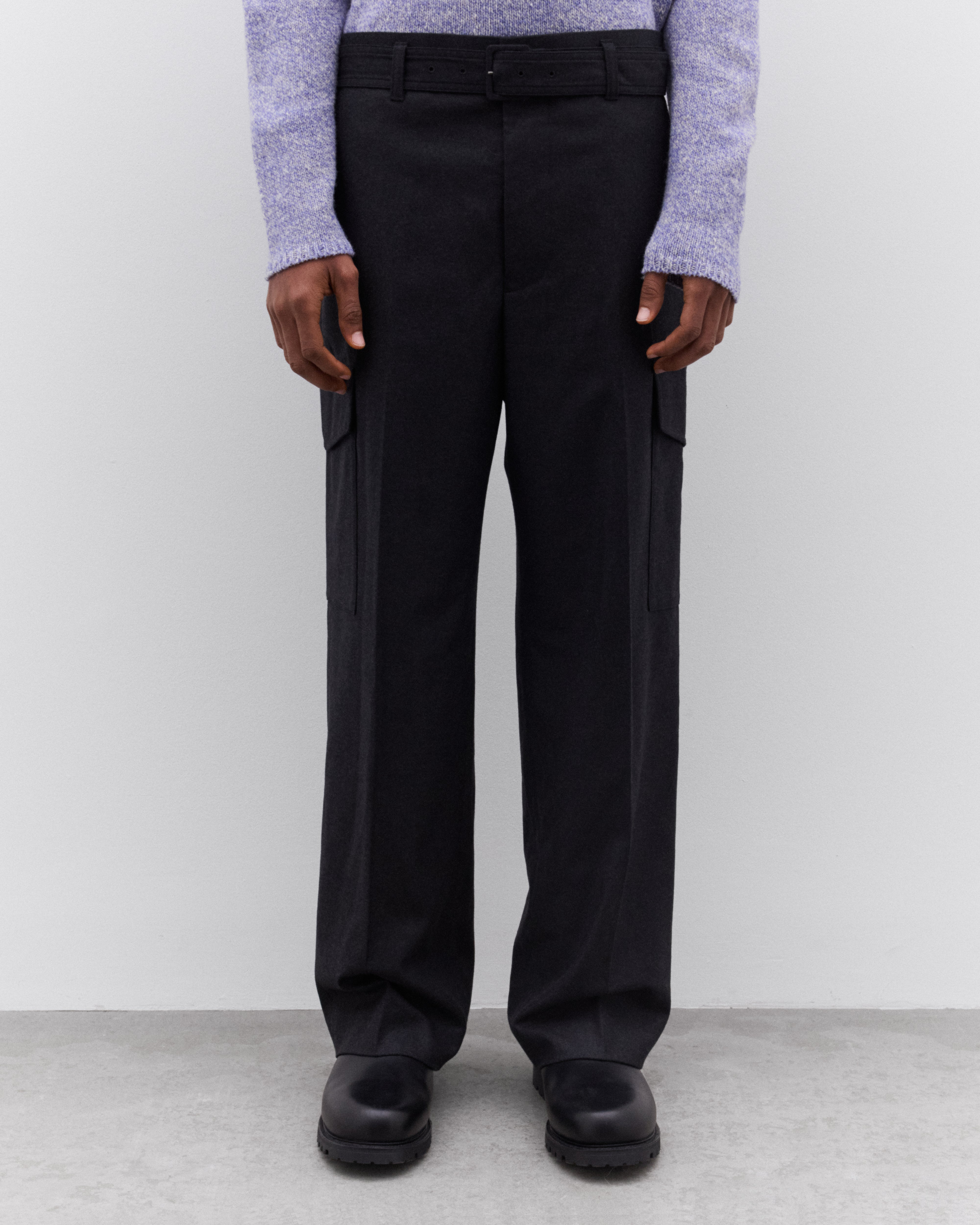 Auralee: Men's Wool Fulling Flannel Cargo Slacks (Top Charcoal