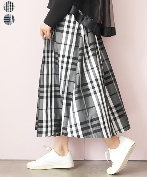 チェック柄ウエストゴムギャザースカート 36-1513｜40代 50代 60代
