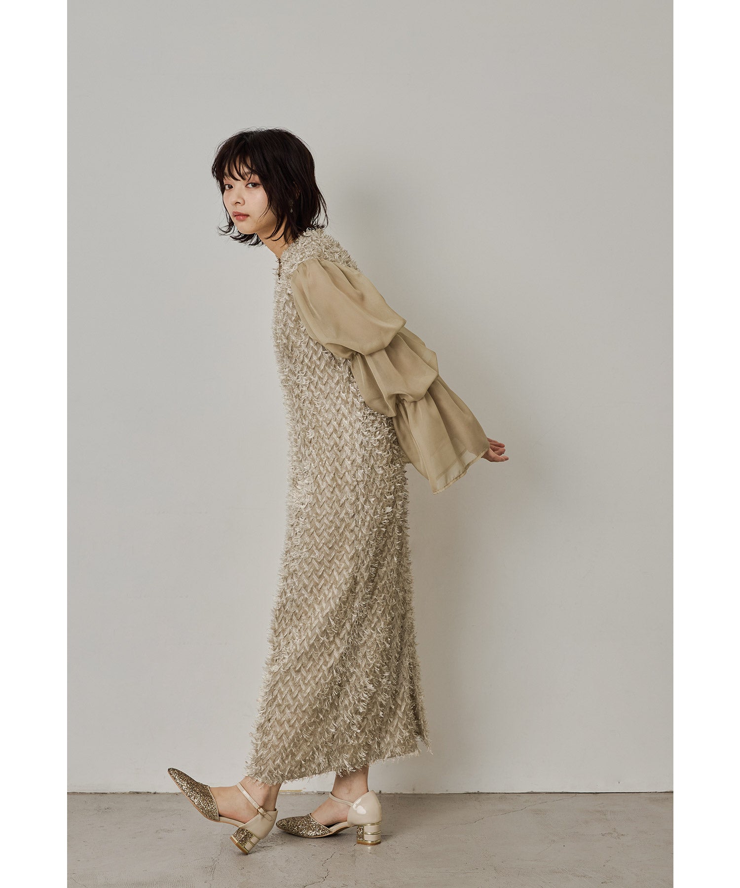 デザインスリーブシャギードレス 結婚式 二次会 成人式 同窓会