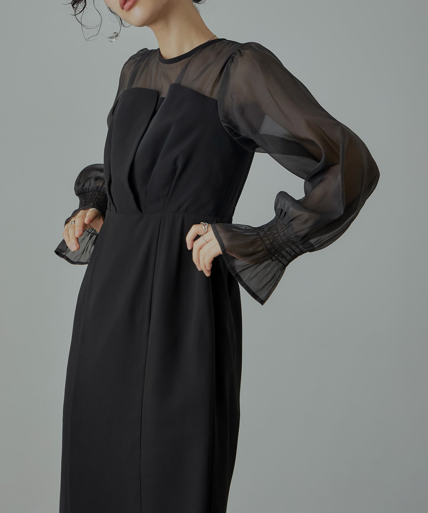 ビスチェ風ボリュームスリーブシフォンドレス｜パーティードレス・結婚