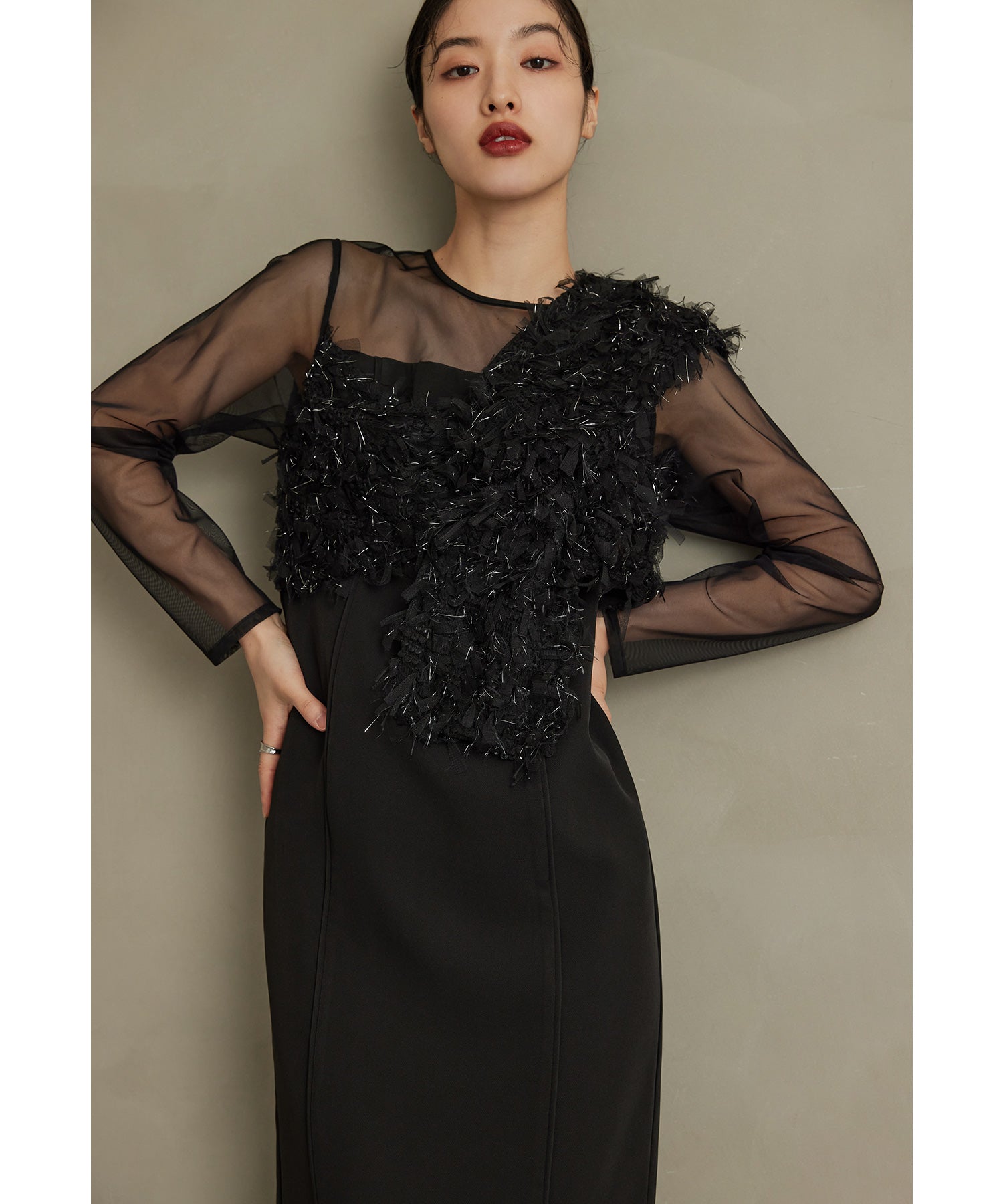 フリンジグリッターノットドレス 秋冬 結婚式 成人式 同窓会 ディナー