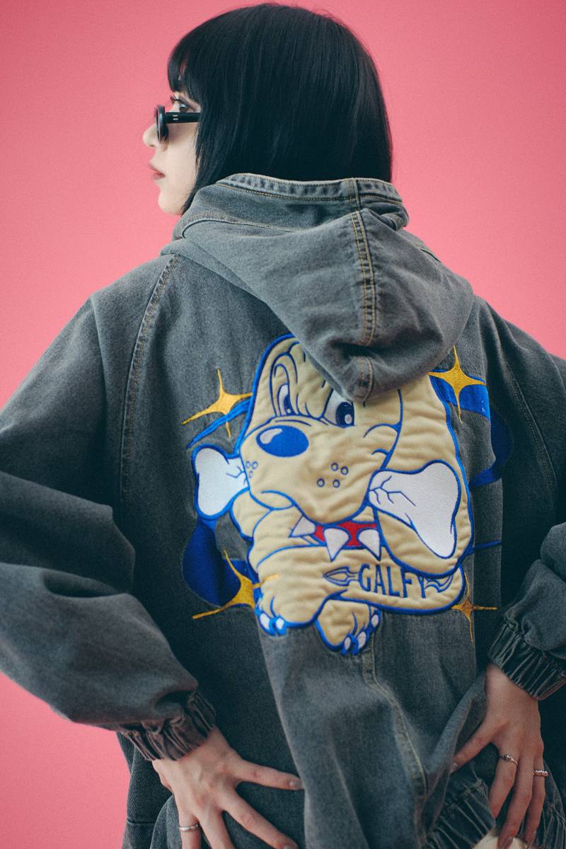 GALFY (ガルフィー) ダーティーデニムフードジャケット BROWN / ロック