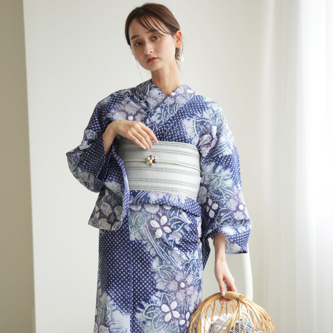 浴衣リメイク＊リップル地の浴衣からワンピース紺地にヒマワリ柄 浴衣