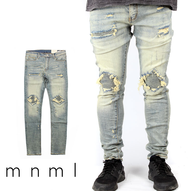楽天市場】mnml ミニマル X1 STRETCH DENIM LT.BLUE クラッシュ