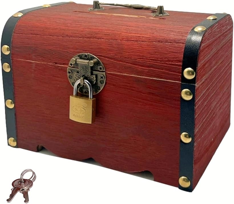 楽天市場】貯金箱 宝箱 鍵付き 南京錠 アンティーク 札 お札 小物入れ
