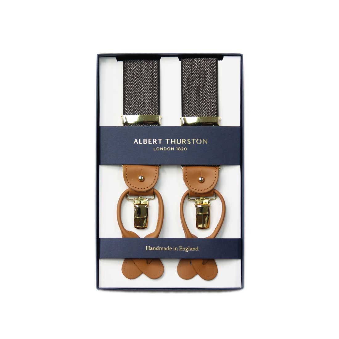 サスペンダー アルバートサーストン 英国製 35mm ヘリンボーンブラウン