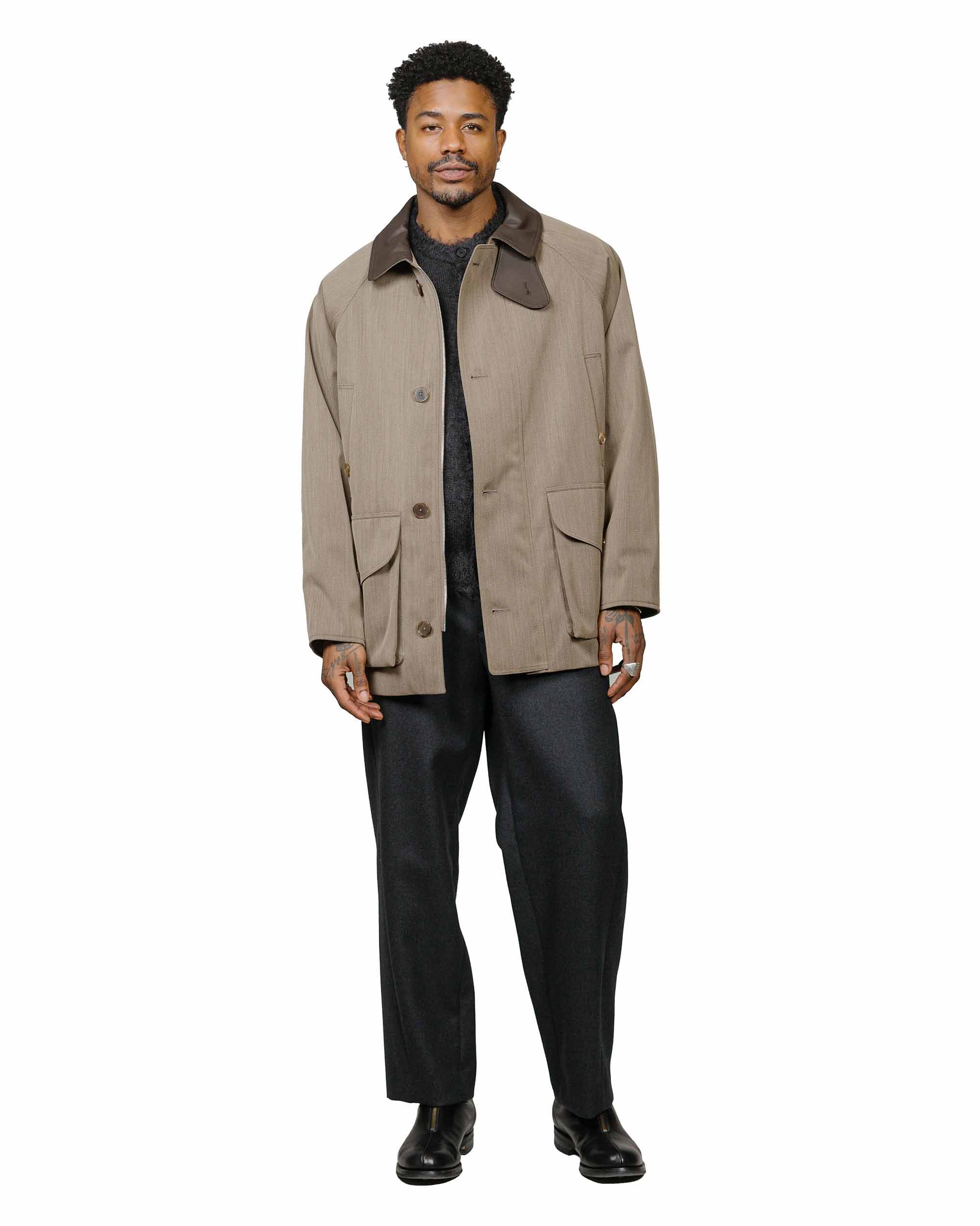 Auralee Wool Cavalry Twill Laminate Hunting Blouson Olive Brown