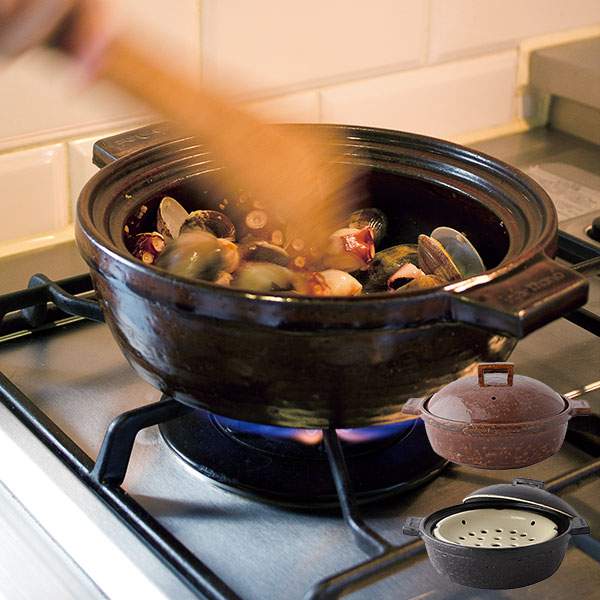 長谷園 ビストロ蒸し鍋 大 ACK-31・32（ﾌﾞﾗｯｸ）