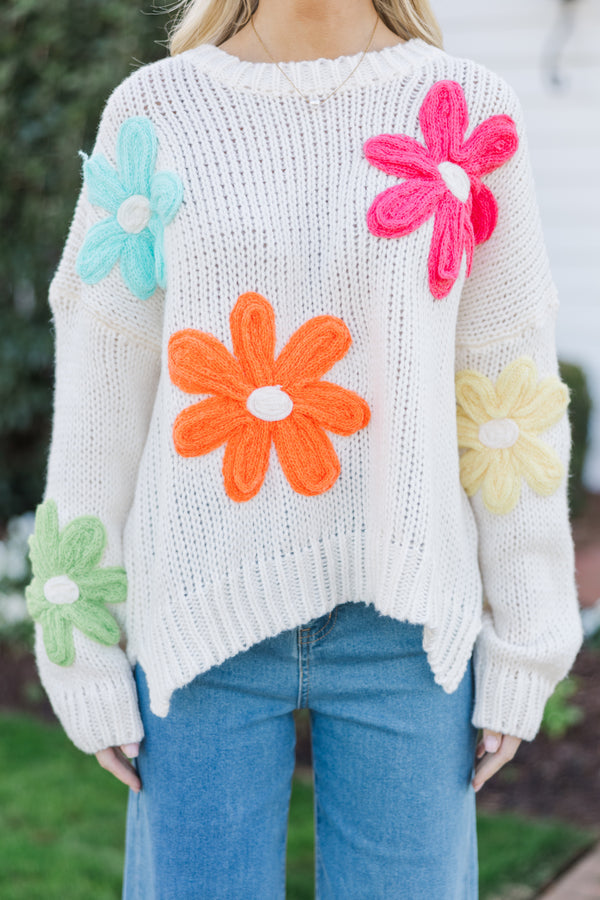 The Dream Cream Floral Embroidered Sweater – Shop the Mint