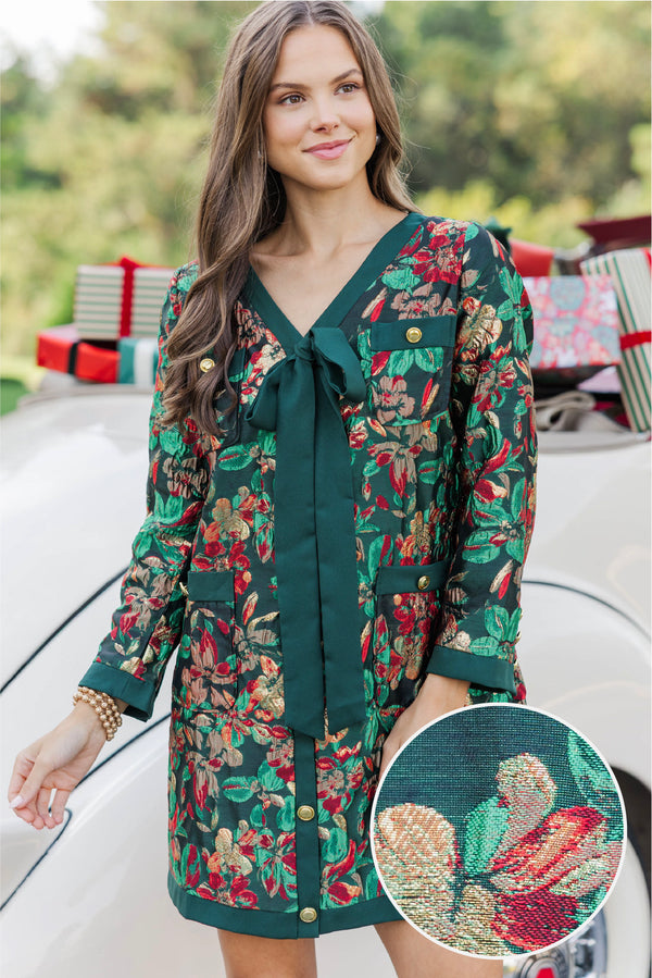 League Of Your Own Emerald Floral Brocade Shift Dress – Shop the Mint