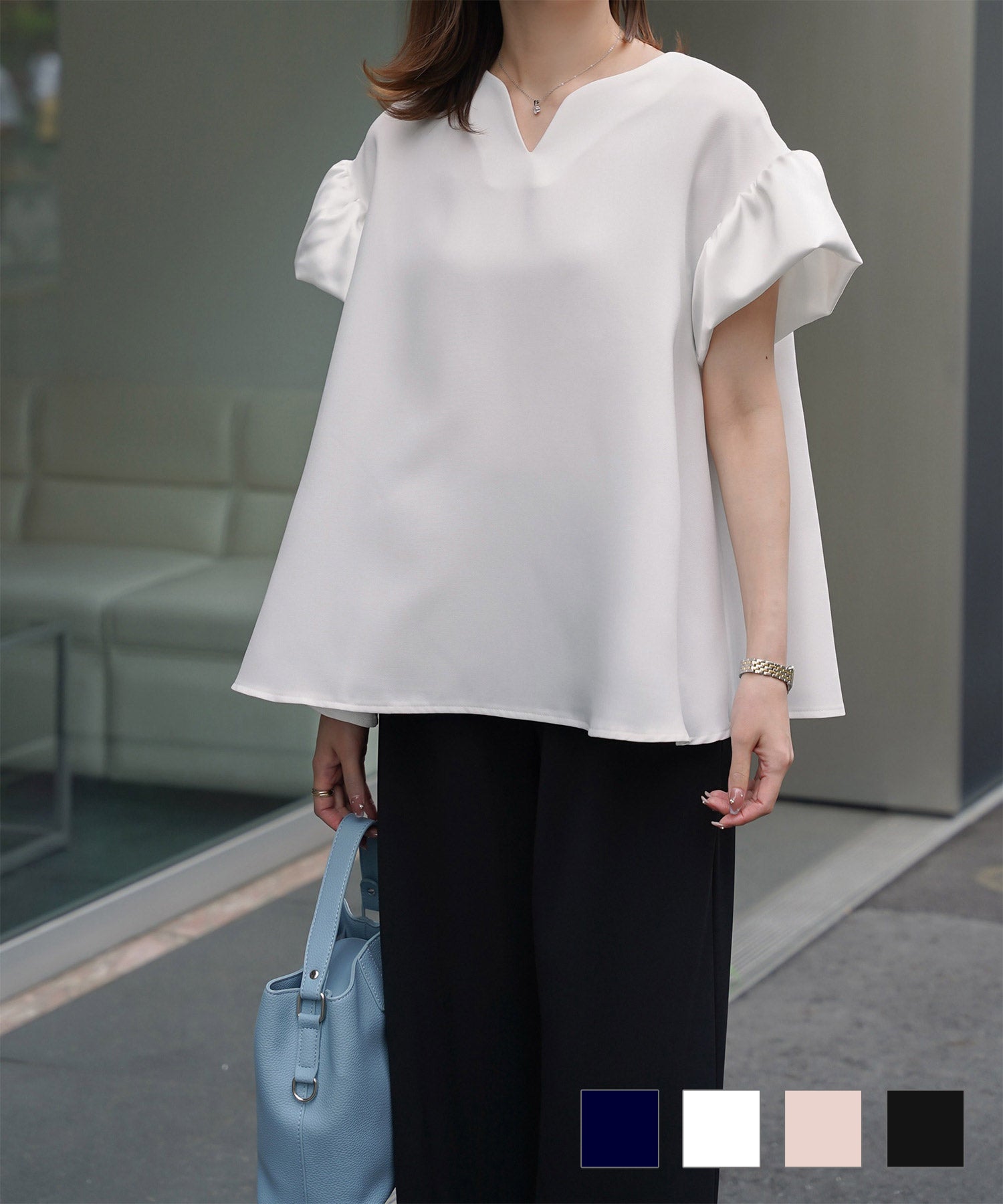 サテン フレアスリーブ ブラウス HUIT 全3色｜hit821-0269【3】 - 半袖