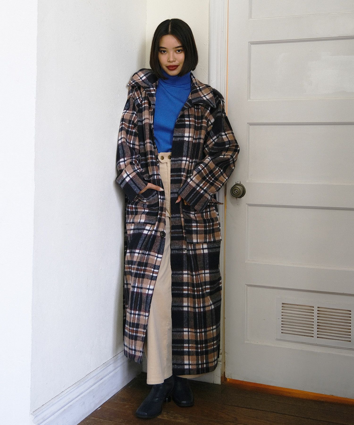 ユニセックス チェック柄コート TINA：JOJUN 全2色｜tnj112-0513【2