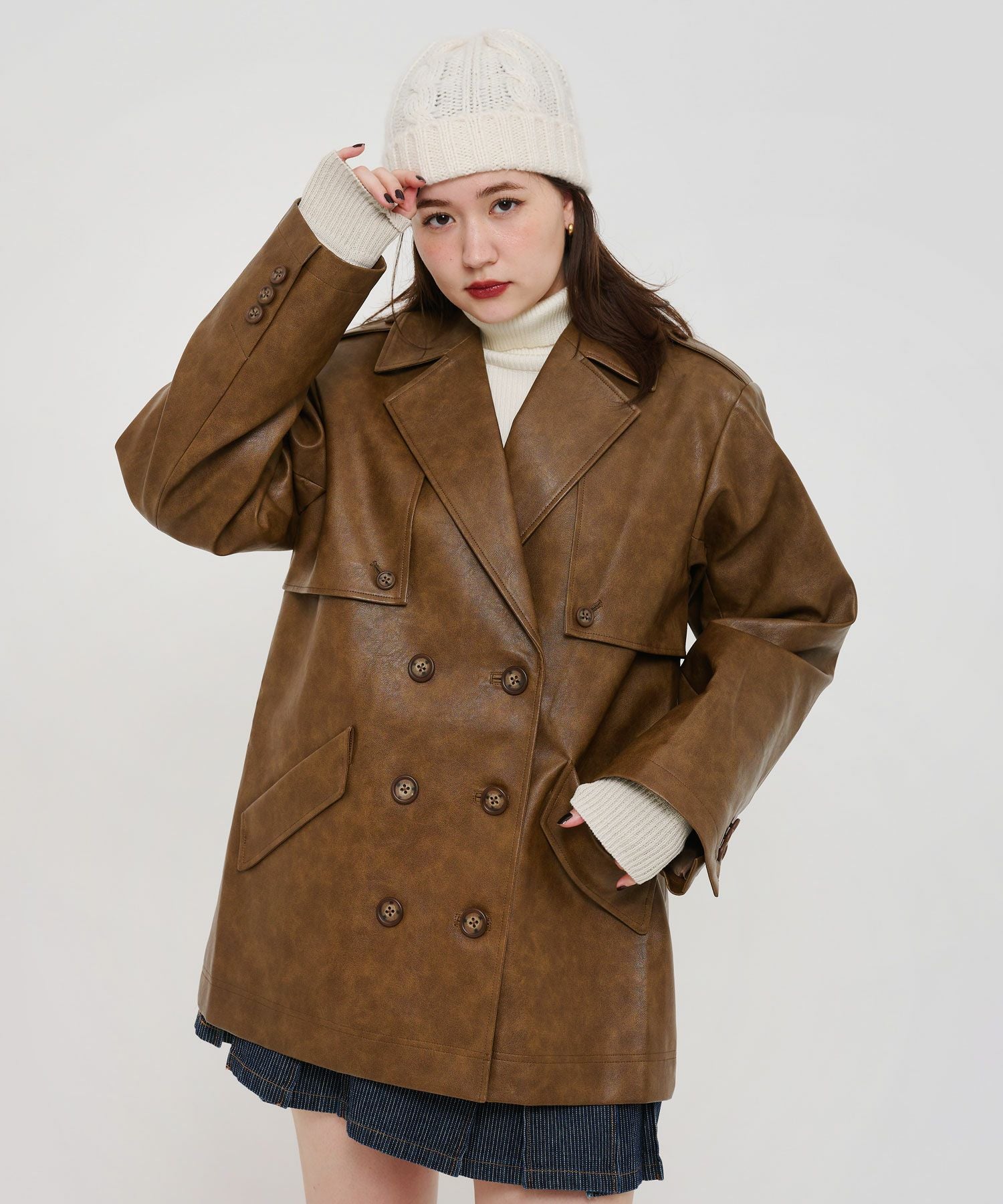 Special-Price-SALE フェイクレザー ダブルブレストジャケット TINA